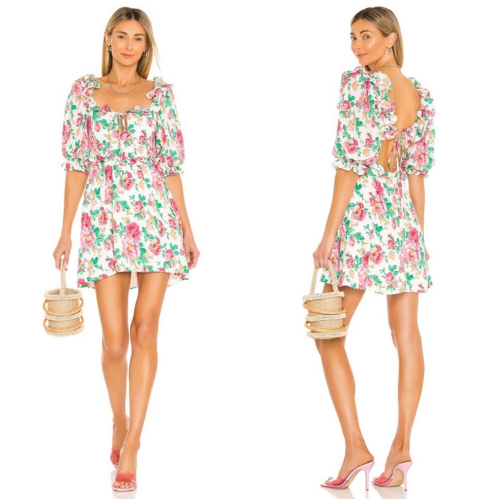 For Love & Lemons NEW Imogen Mini Dress Large Floral Victorian Fate Summer